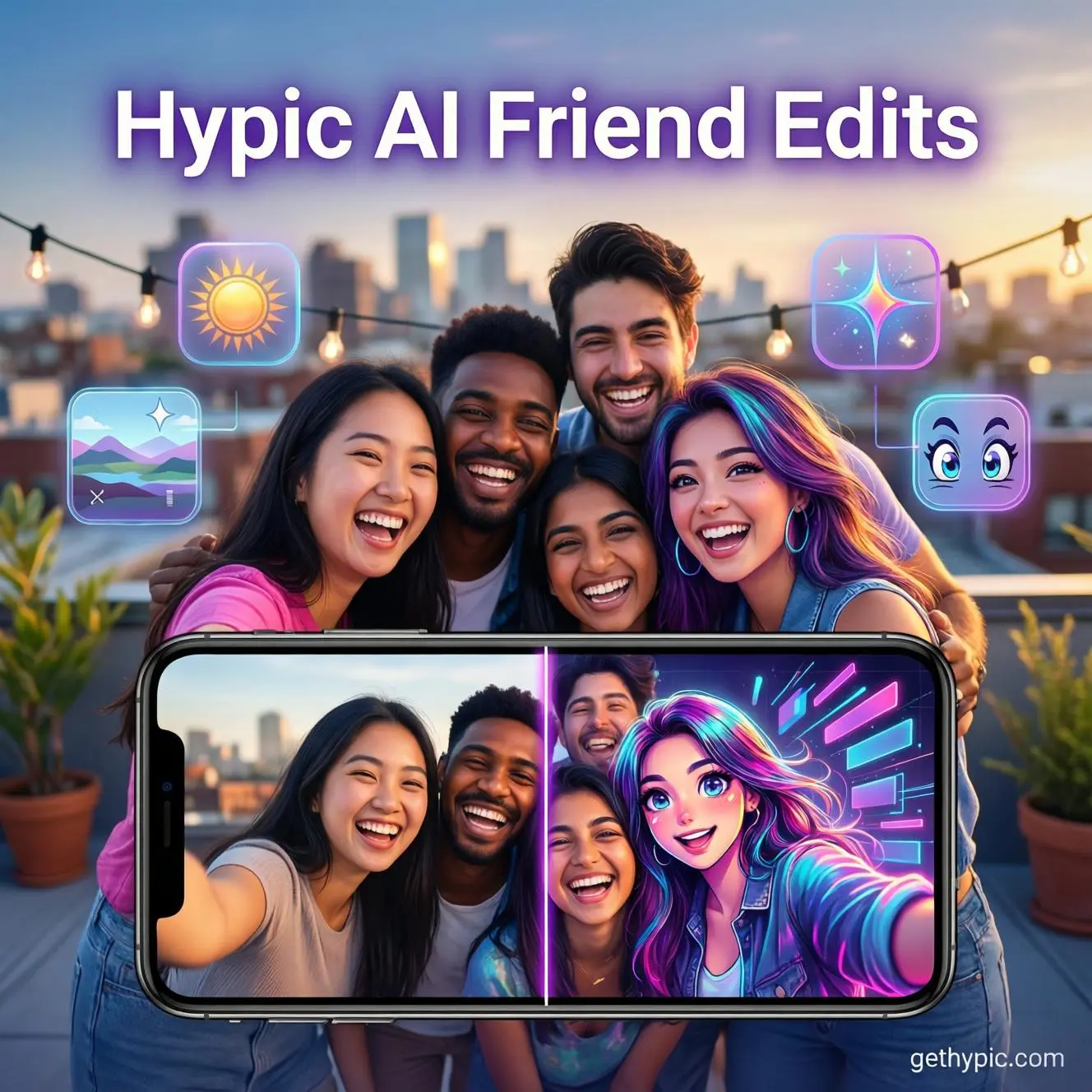 Friends using Hypic AI for viral AI photo edits in 2026