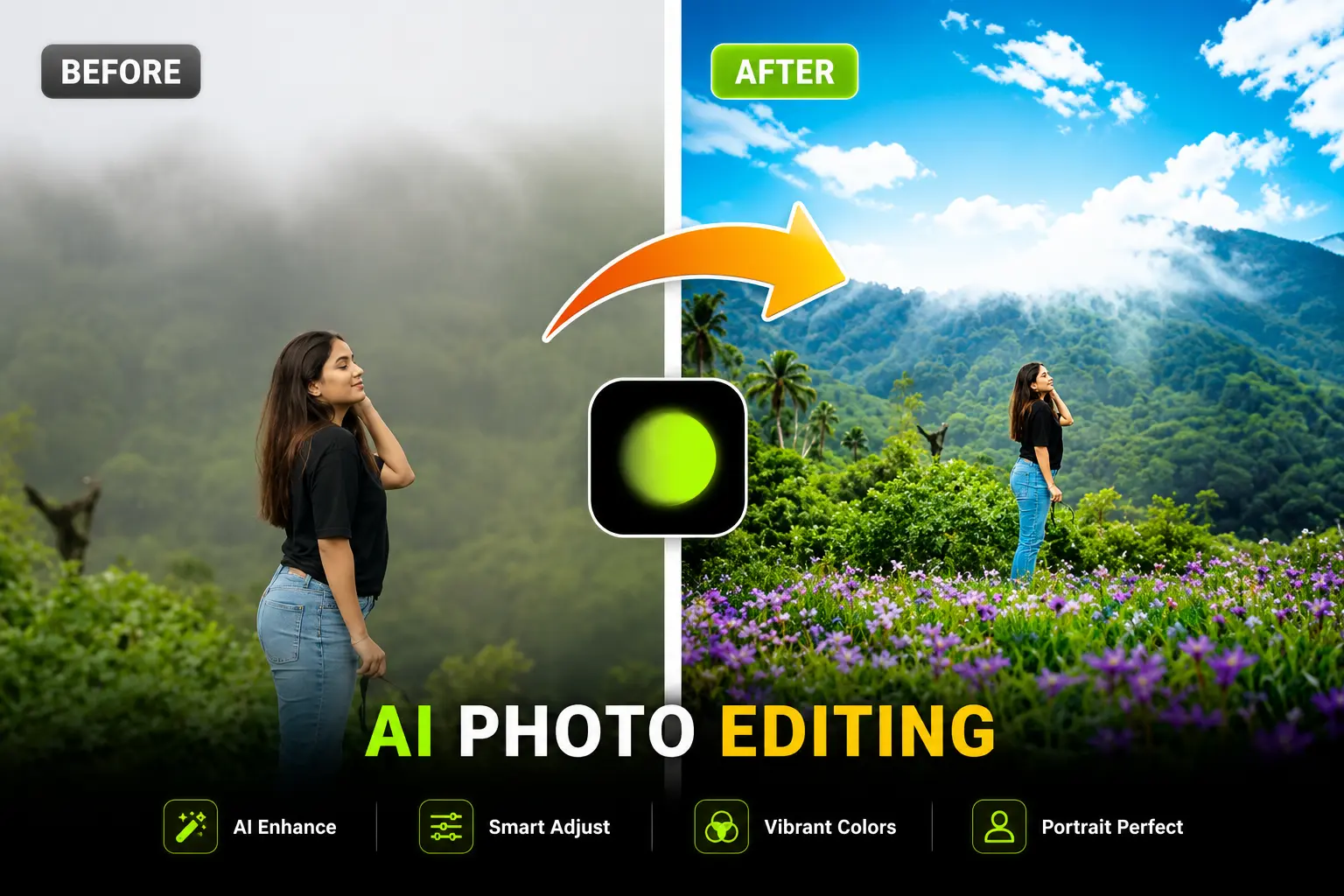 Home 7 Hypic AI photo editing before and after comparison