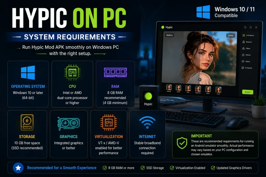 Hypic PC system requirements for running the app on Windows