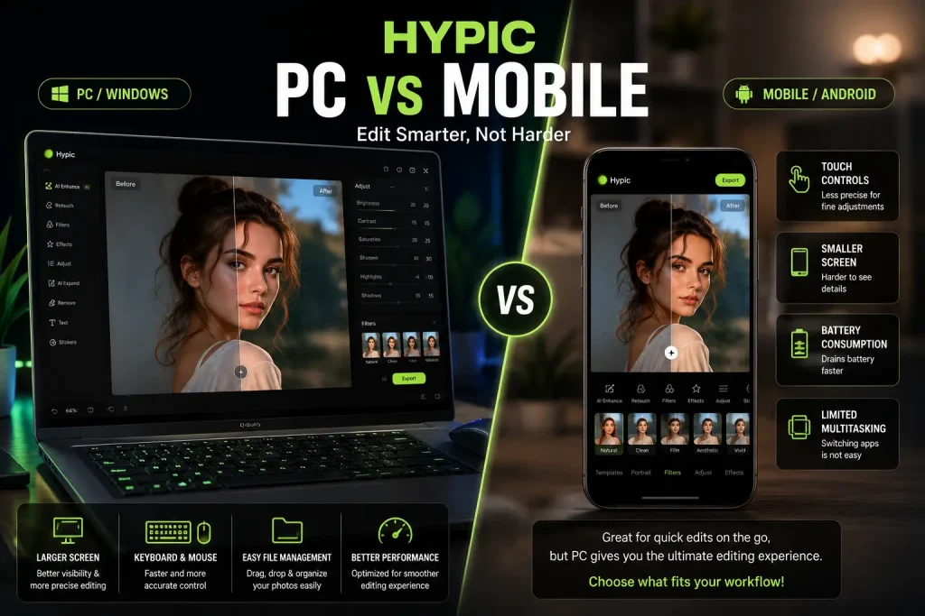 Hypic photo editing comparison between PC and mobile
